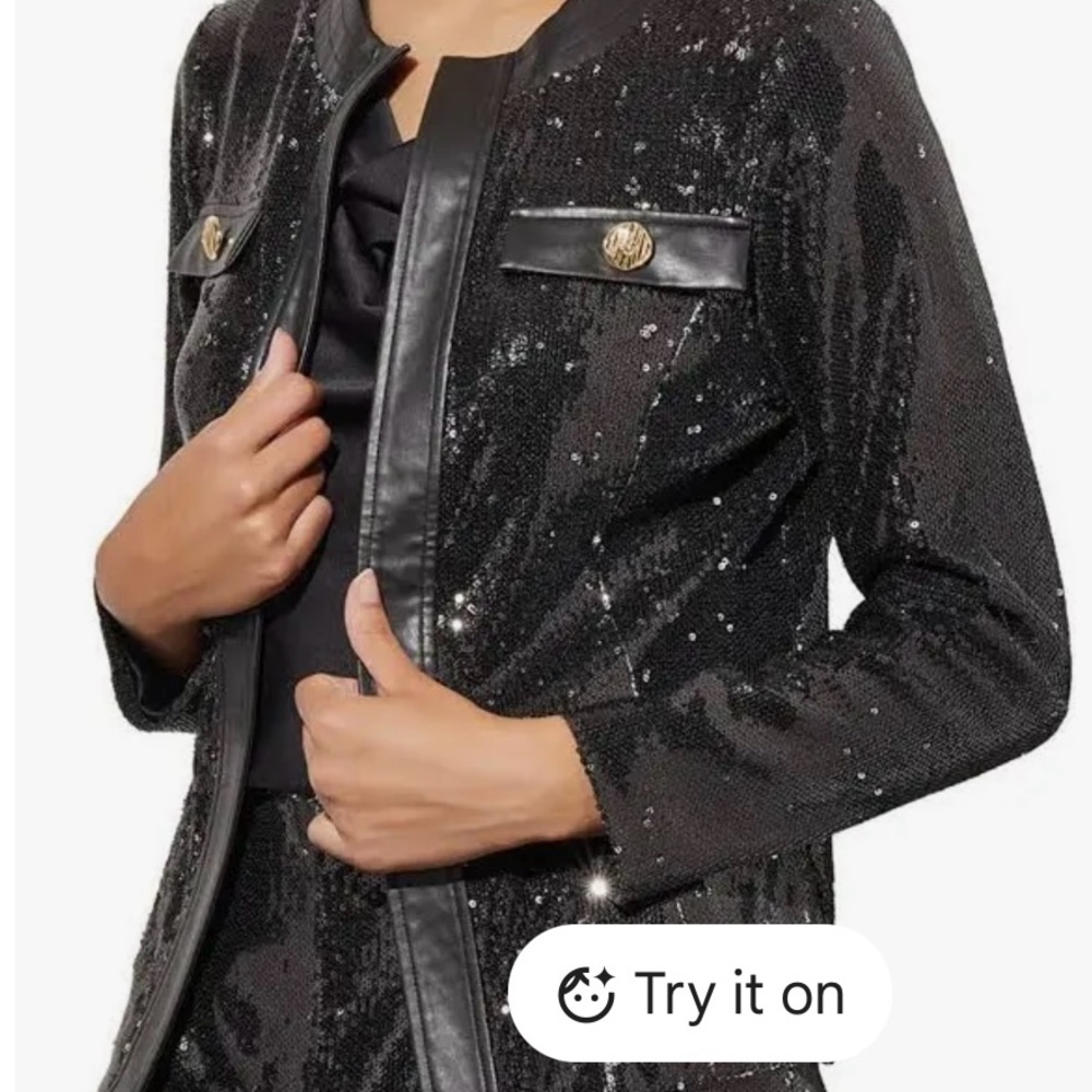 Ming Wang Black Sequin Blazer size Large